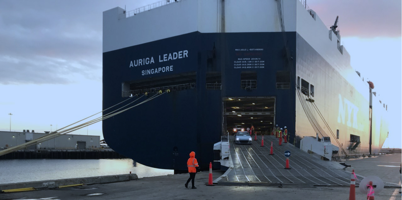 Subaru shipment unloading off Auriga Leader Ship