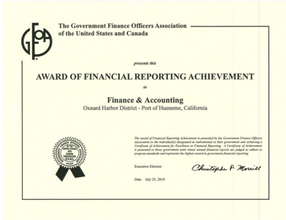 Port Awarded Excellence in Financial Reporting 2019