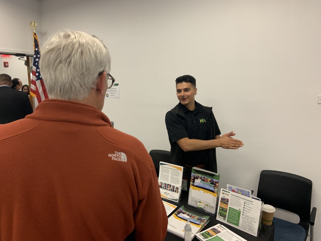 Drew Rodriguez, Administrative Assistant, provides information about the Port of Hueneme to Job Fair attendees