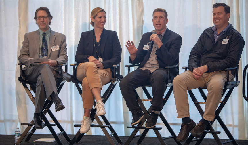 Partners working together: Bruce Stenslie (EDC), Christina Birdsey (Port), Eric Went (Fathomwerx & Matter Labs), and Alan Jaeger (ORTA) at the MAST Tech & Innovation Expo 2019