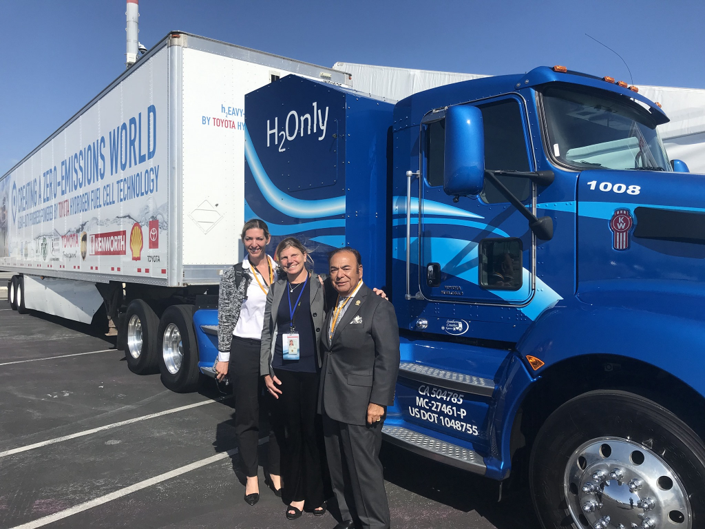 Port of Hueneme - The path to zero emissions: The Port’s Chief Operations Officer Christina Birdsey, CEO & Director Kristin Decas, and Commissioner Jess Herrera stand in front of a zero-emission hydrogen fuel-cell truck.